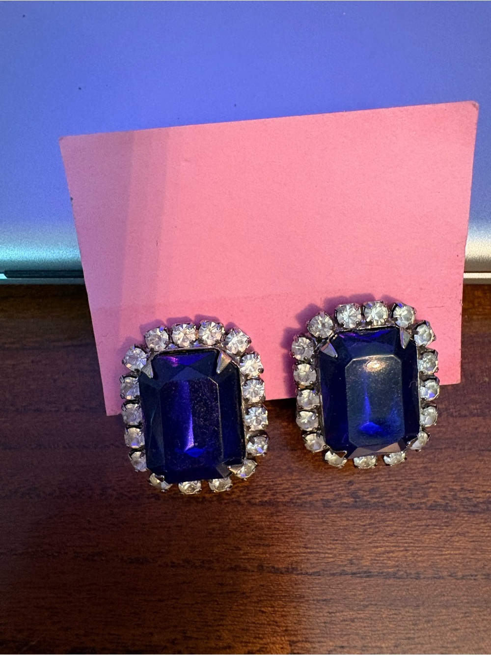 Vintage Deep Blue Rectangle Crystal Earrings - Women Jewelry